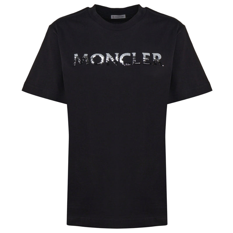 Moncler Sequin Logo Black T-Shirt XL