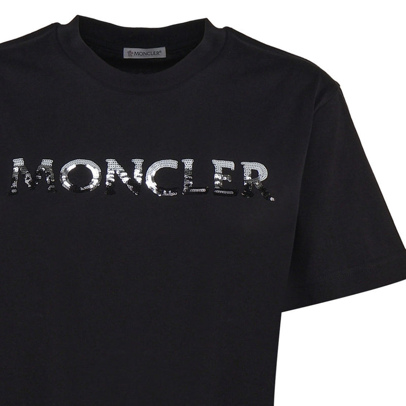 Moncler Sequin Logo Black T-Shirt XL