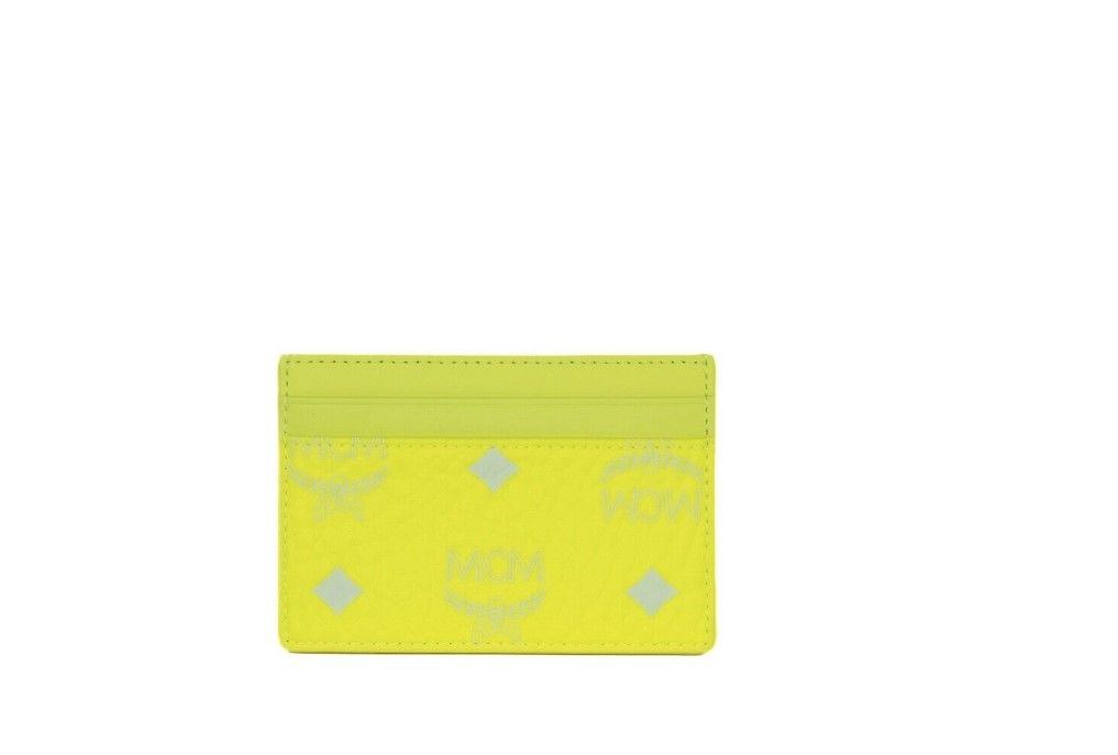 MCM Spectrum Diamond Mini Neon Yellow Visetos Leather Card Case Holder Wallet