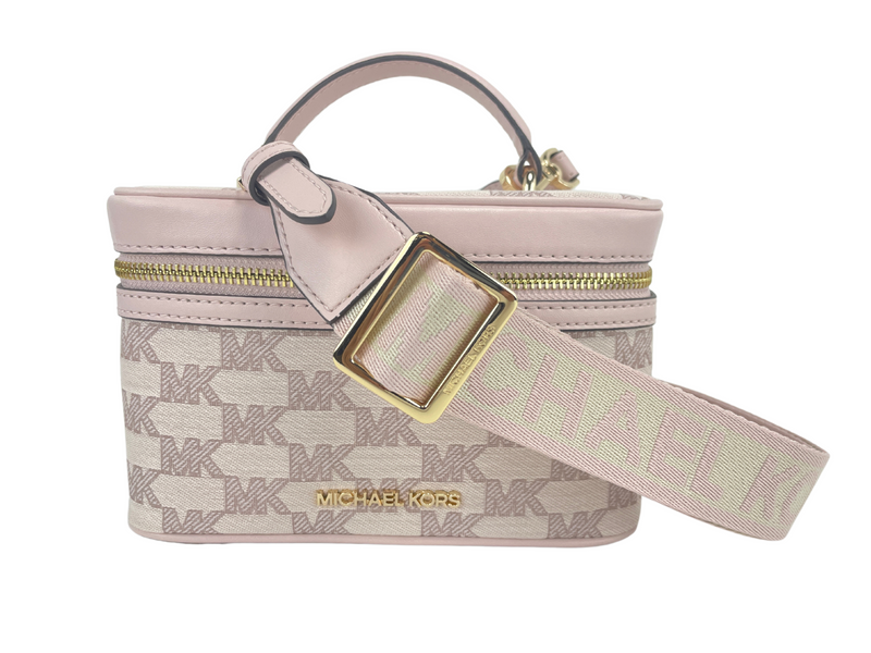 Michael Kors Jet Set Medium Powder Blush Jacquard Canvas Zip Trunk Crossbody Bag