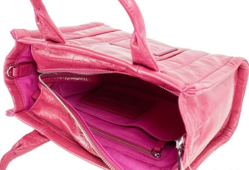 Marc Jacobs The Shiny Crinkle Mini Tote Magenta Leather Crossbody Handbag Purse