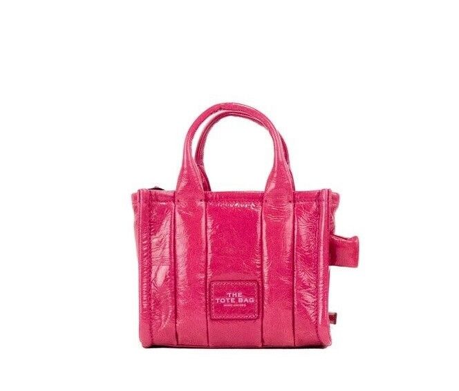 Marc Jacobs The Shiny Crinkle Micro Tote Magenta Leather Crossbody Bag Handbag