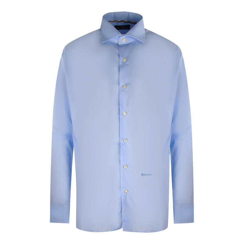 Aquascutum Plain Branded Logo Long Sleeve Blue Shirt