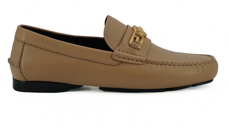 Versace Exquisite Medusa Gold-Tone Leather Loafers