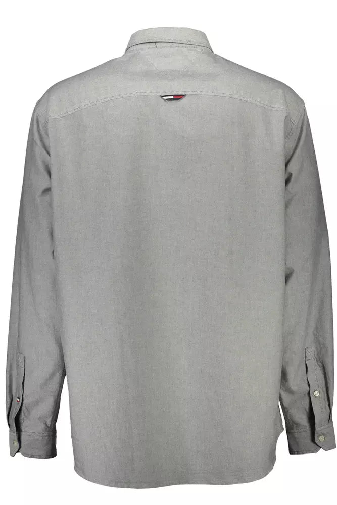 Tommy Hilfiger Elegant Gray Italian Collar Shirt with Embroidery