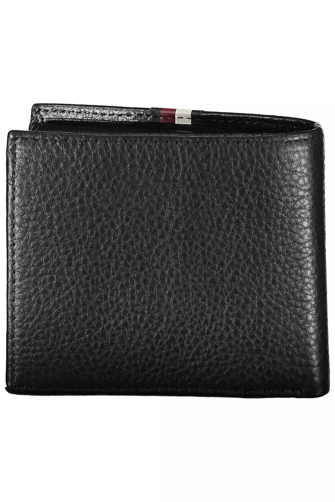 Tommy Hilfiger Elegant Black Leather Wallet with Contrast Details