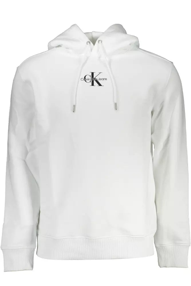 Calvin Klein Chic White Hooded Sweatshirt with Logo Embroidery