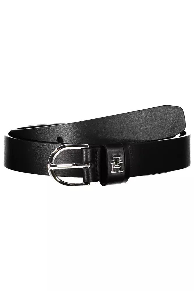 Tommy Hilfiger Elegant Black Leather Belt with Metal Buckle