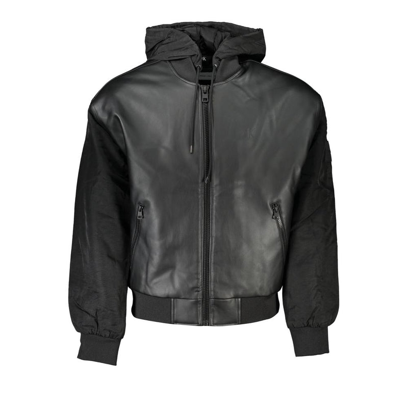 Calvin Klein Sleek Black Hooded Jacket with Contrasting Details