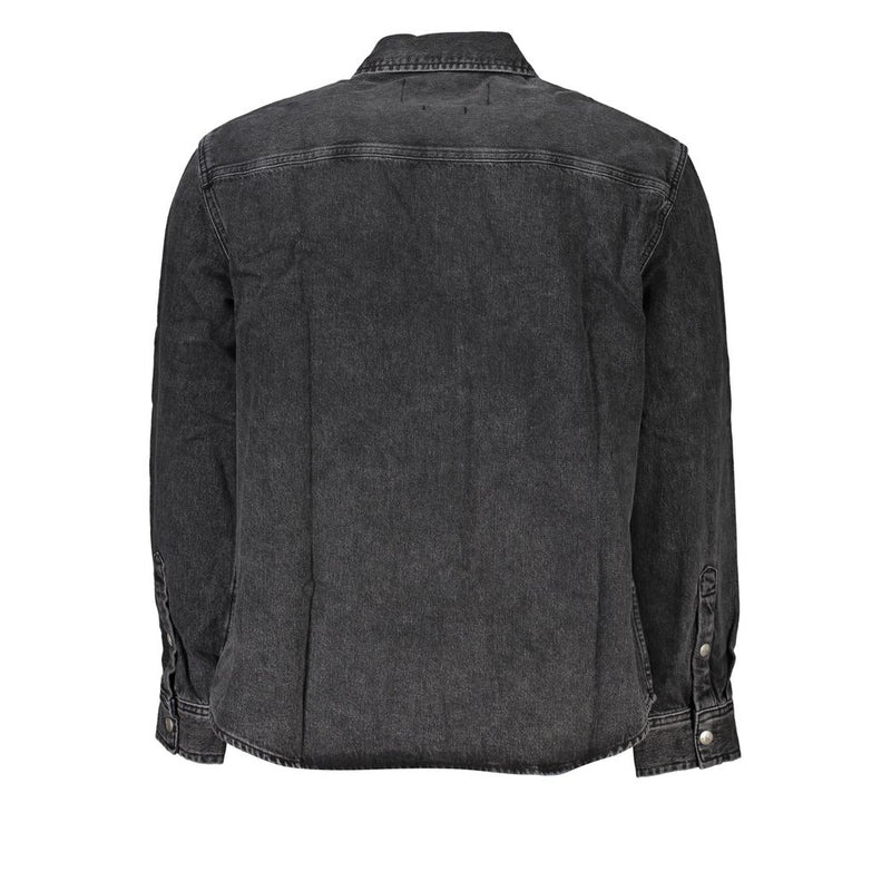 Calvin Klein Elegant Black Denim Shirt with Sophisticated Details