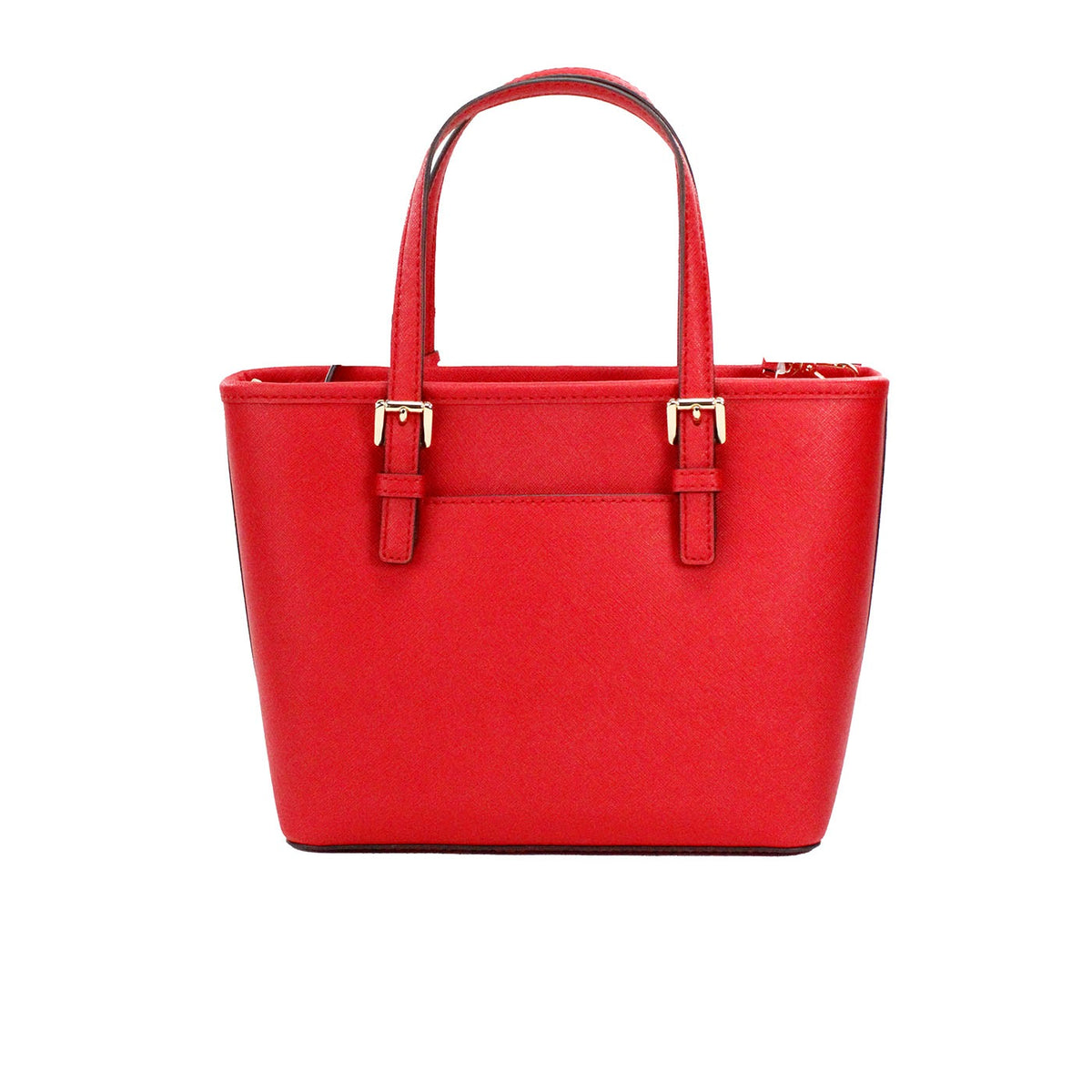 Michael Kors Jet Set Bright Red Leather XS Carryall Top Zip Tote Bag Purse