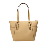 Michael Kors Charlotte Camel Large Leather Top Zip Tote Bag Purse