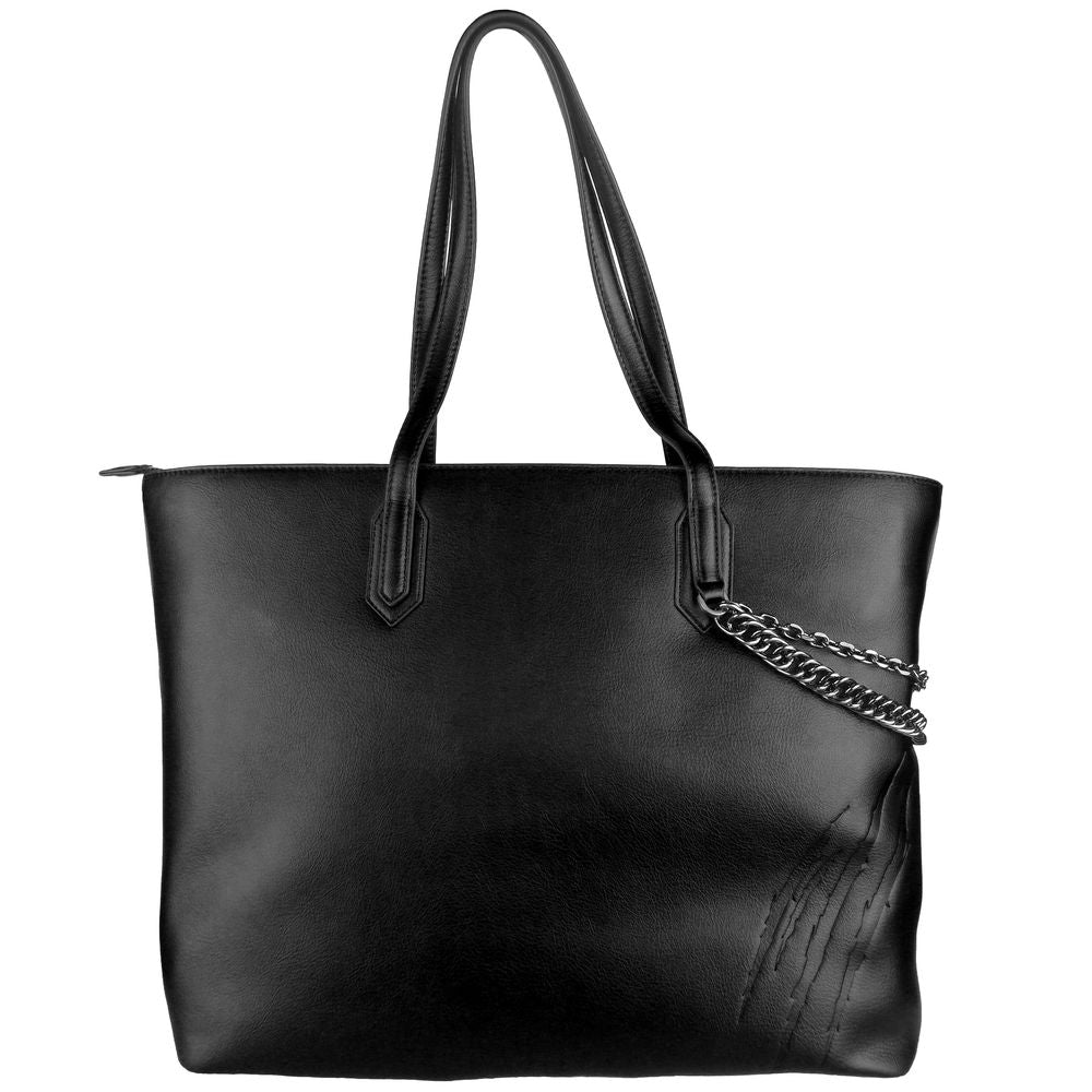 Plein Sport Chic Black Eco-Leather Shopper Tote