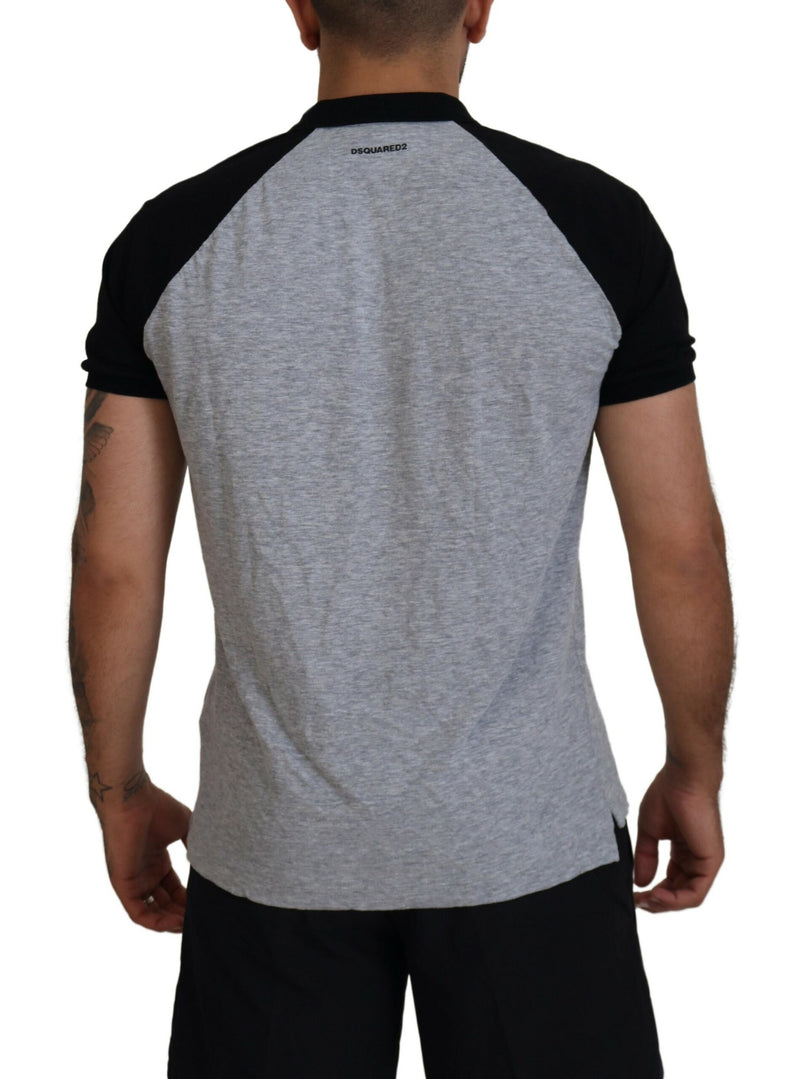 Dsquared² Gray Black Cotton Short Sleeves Collared T-shirt