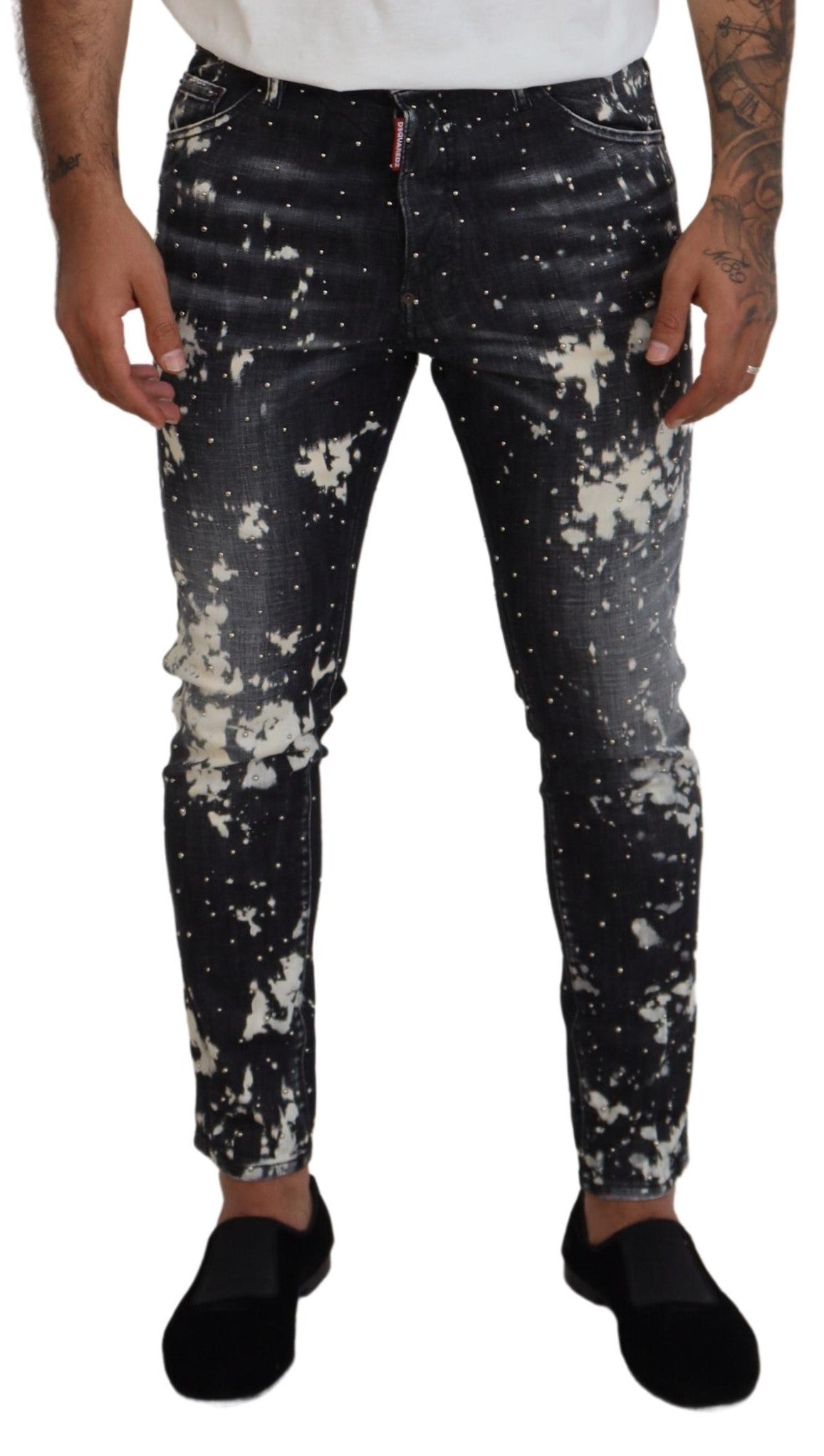 Dsquared² Gray Wash White Splash Print Skinny Denim Jeans