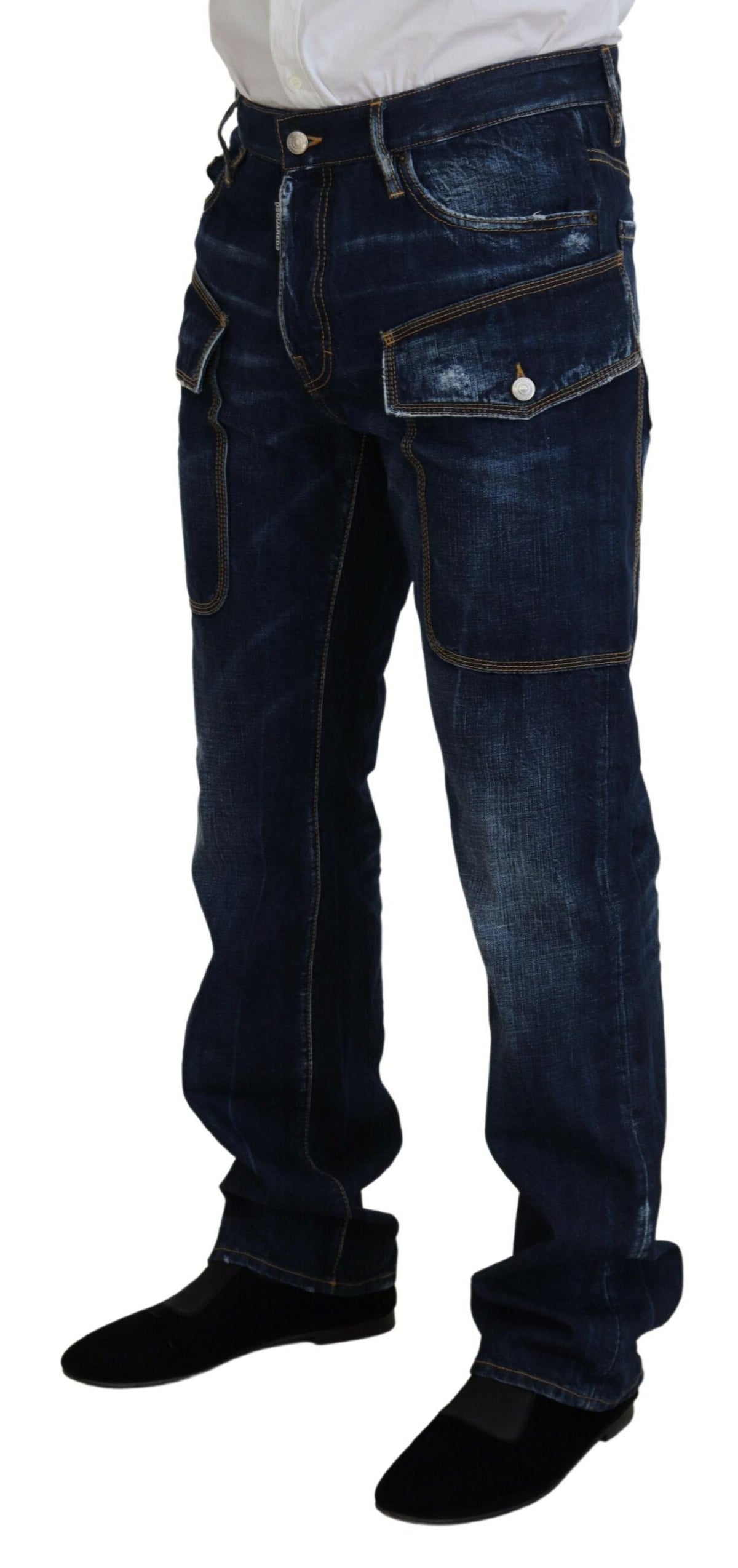 Dsquared² Blue Washed Cotton Cargo Casual Men Denim Jeans