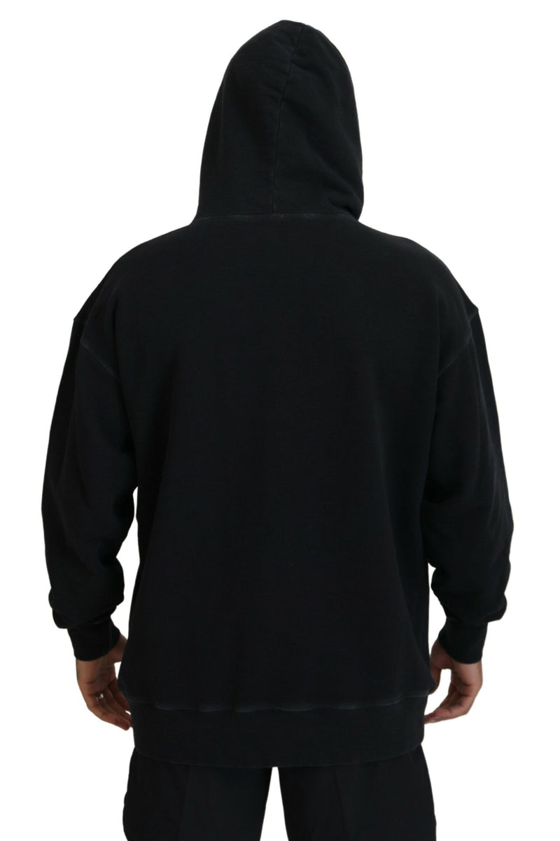 Dsquared² Black Cotton Hooded Printed Men Pullover Sweater