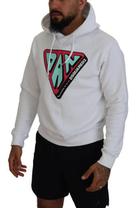 Dsquared² White Cotton Hooded Printed Pullover Sweater