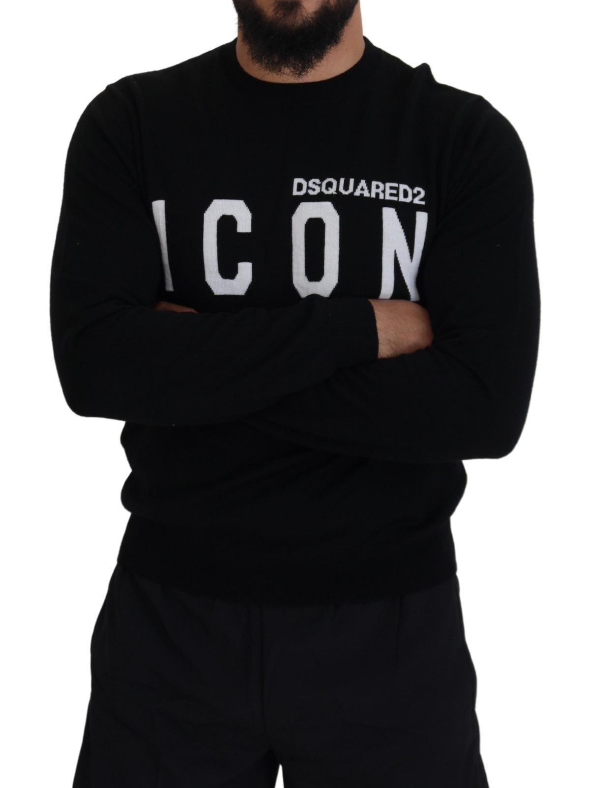 Dsquared² Black Logo Print Long Sleeves Men Pullover Sweater