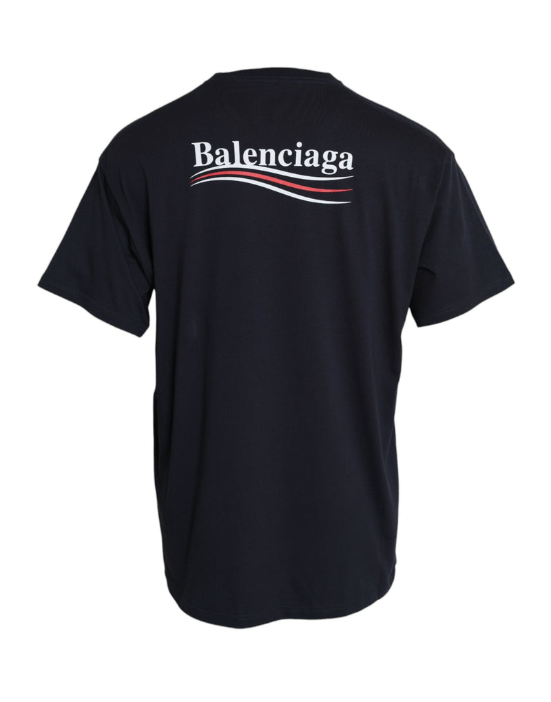 Balenciaga Dark Blue Cotton Logo Crew Neck Short Sleeves T-shirt