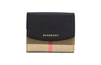Burberry Luna Black Grained Leather House Check Canvas Coin Pouch Snap Wallet