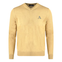 Aquascutum Check A Logo Beige V-Neck Jumper - Nova Clothing