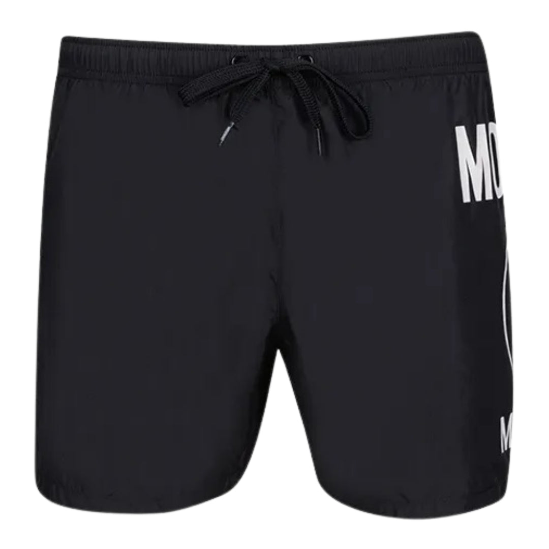 Moschino Large Circular Milano Logo Black Swim Shorts XS