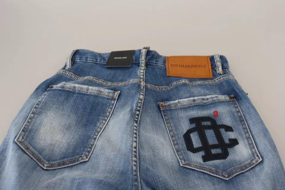 Dsquared² Blue Washed High Waist Straight Denim Boston Jeans