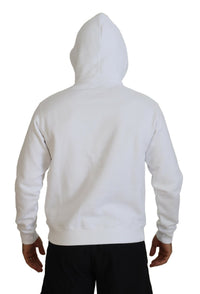 Dsquared² White Cotton Hooded Printed Pullover Sweater