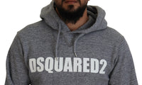 Dsquared² Gray Cotton Hooded Logo Print Men Pullover Sweater