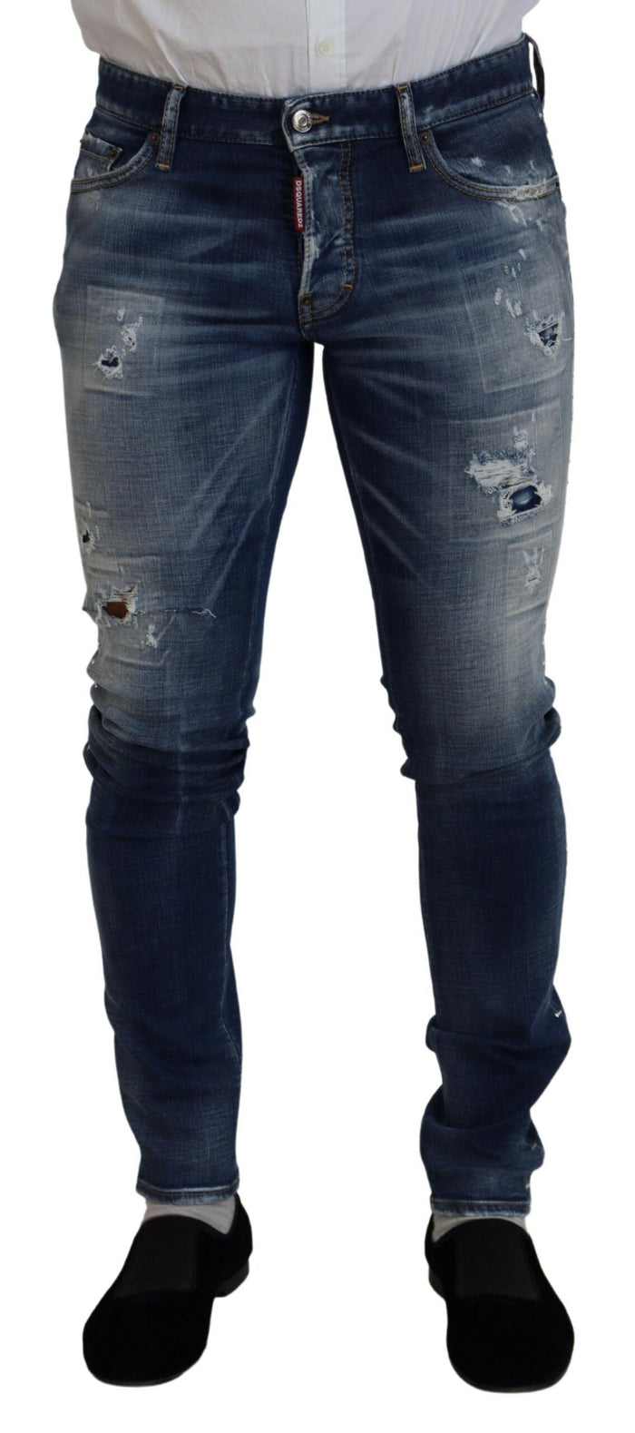 Dsquared² Blue Washed Cotton Tattered Skinny Denim Jeans