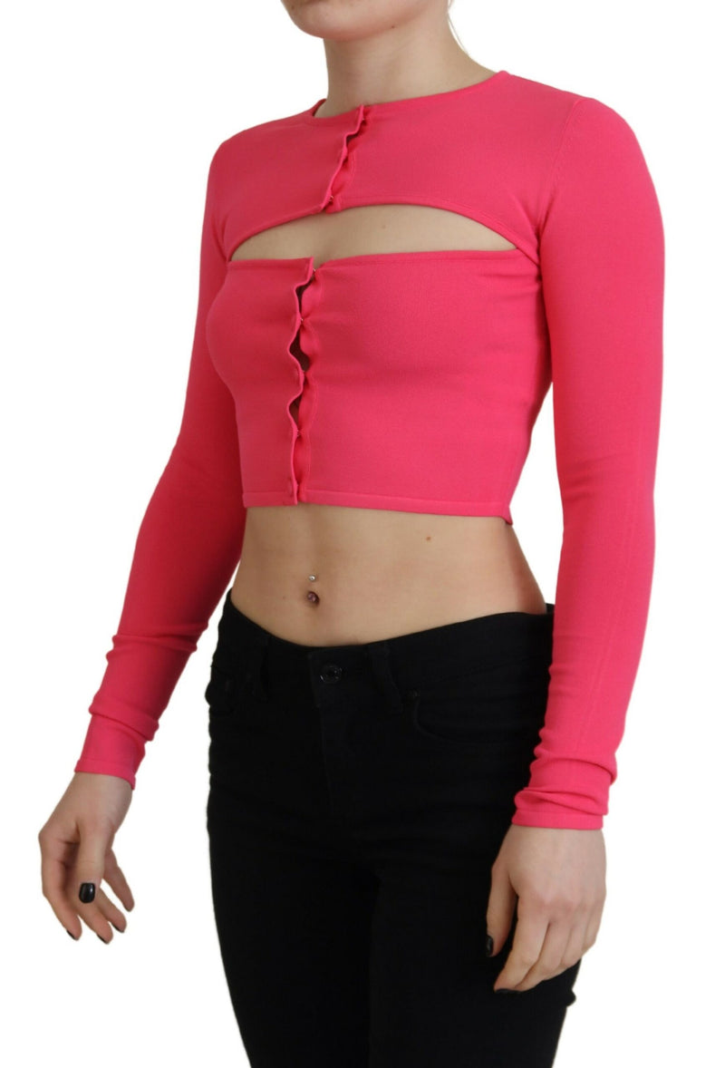 Dsquared² Pink Viscose Knit Open Chest Long Sleeves Top