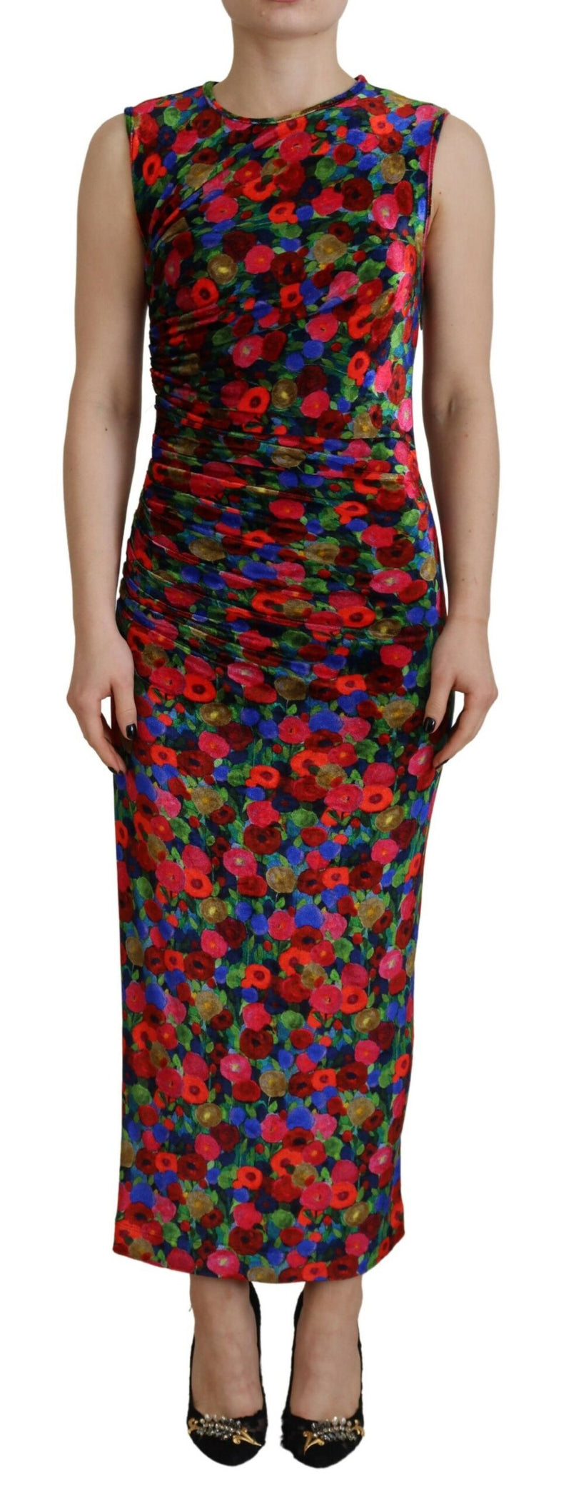 Dsquared² Multicolor Floral Bodycon Ruched Maxi Dress
