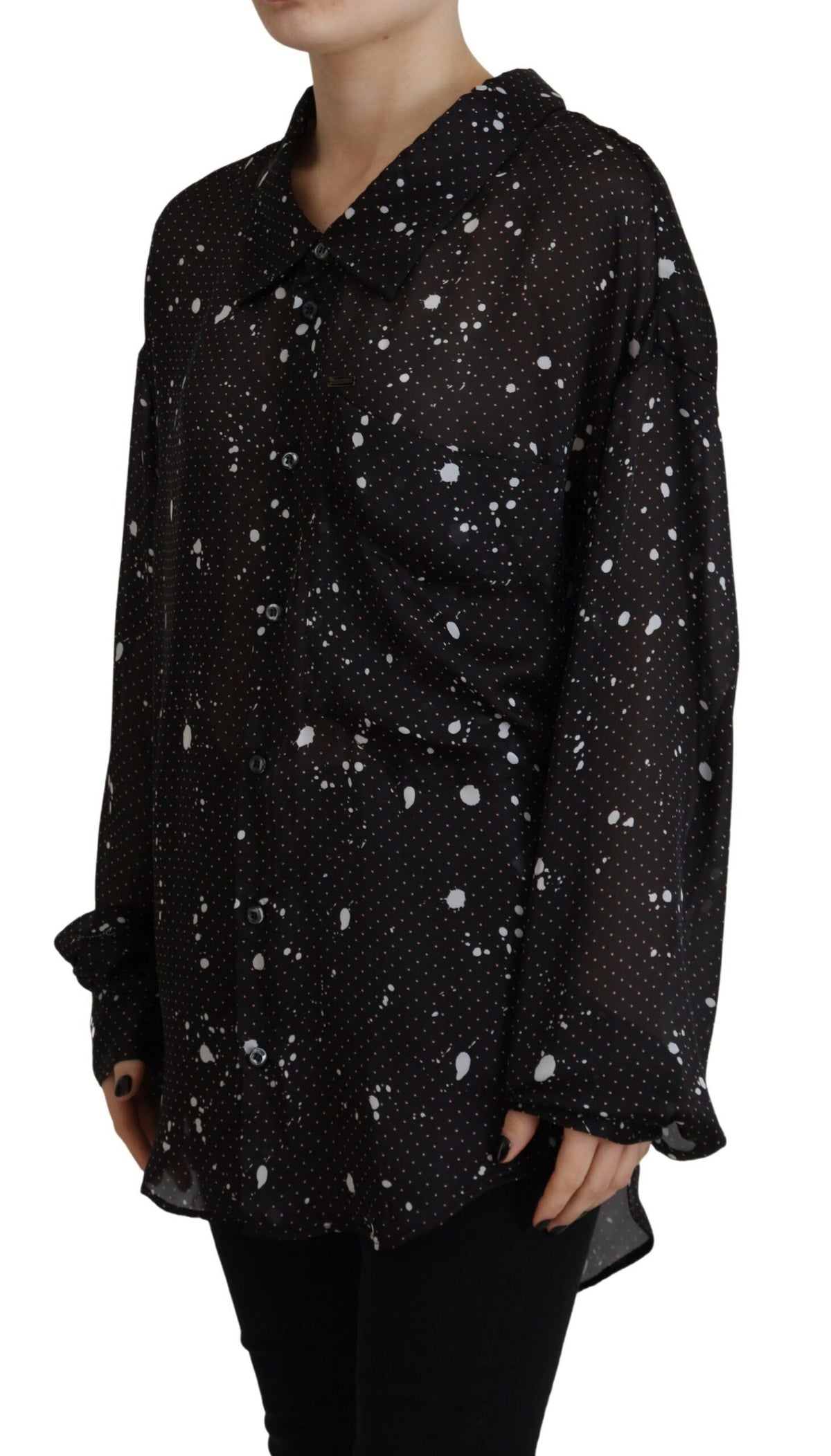 Dsquared² Black Polka Dots Collared Button Down Blouse Top