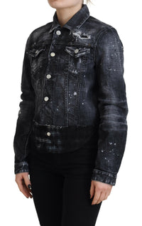 Dsquared² Gray Washed Cotton Distressed Denim Jacket