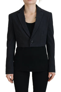 Dsquared² Black Cotton Cropped Button Blazer Jacket