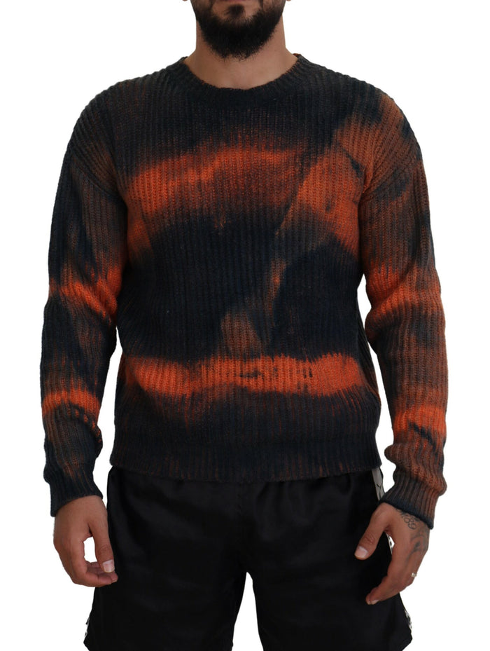 Dsquared² Black Orange Cotton Tie Dye Men Pullover Sweater