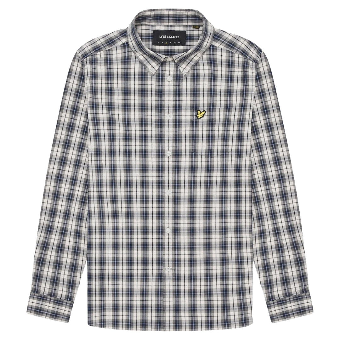 Lyle & Scott Washed Check Poplin Cove/Dark Navy Long Sleeve Shirt S