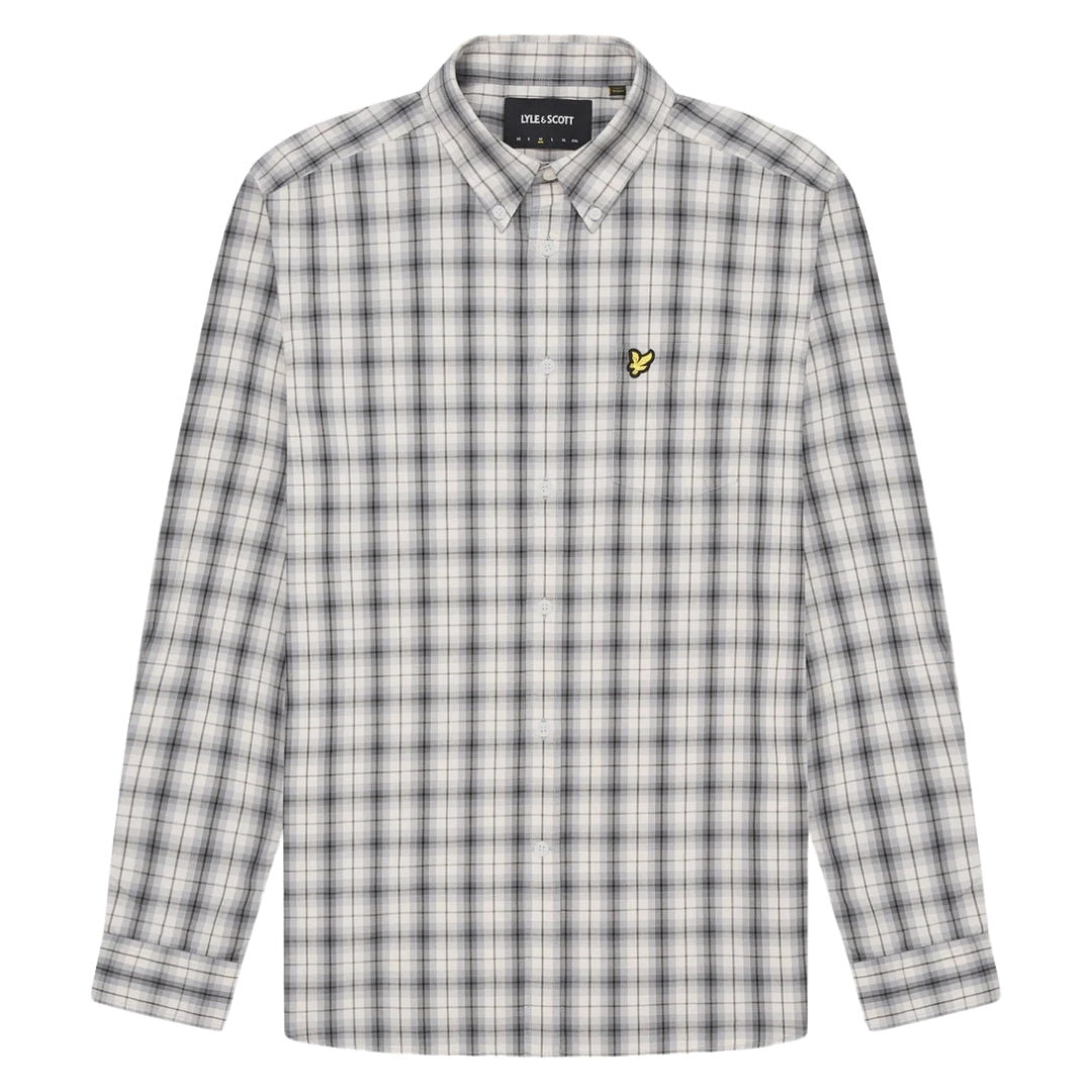 Lyle & Scott Washed Check Poplin Gunmetal Grey Long Sleeve Shirt S