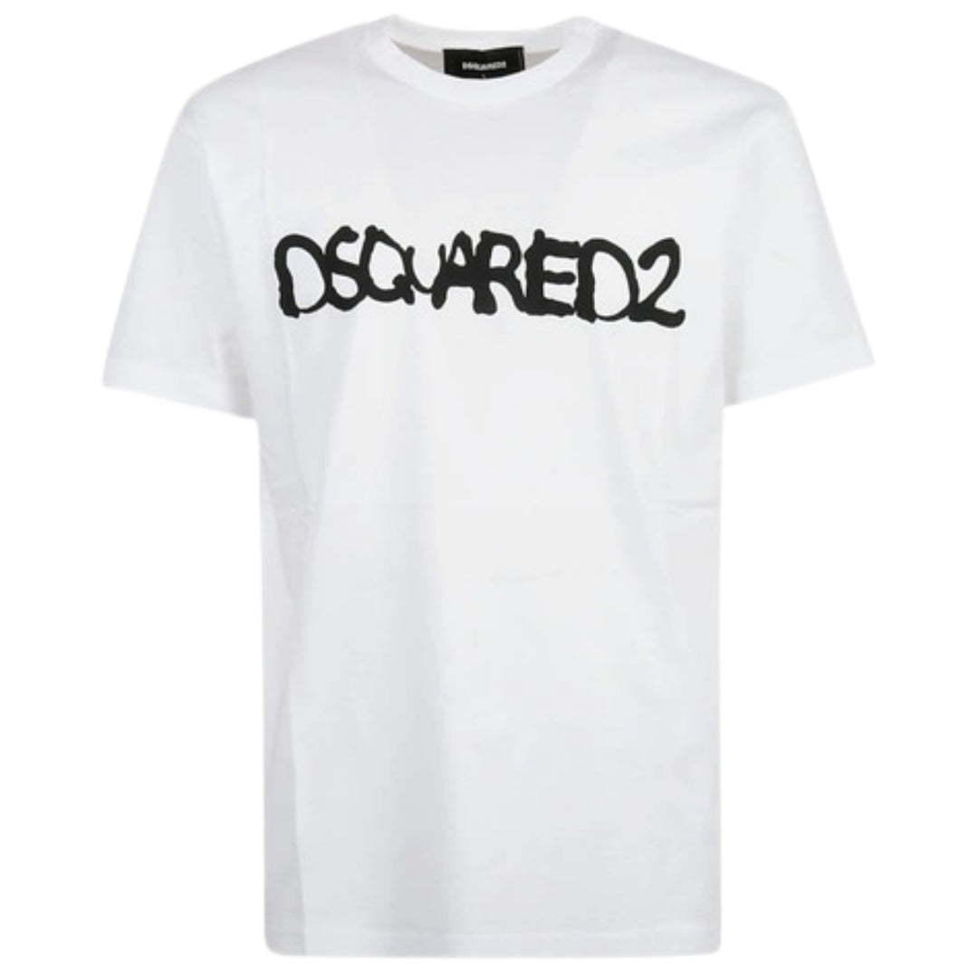 Dsquared2 Cool Fit Scribble Spray Logo White T-Shirt XS