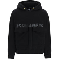 Dsquared2 Printed Logo Large Pockets Black Hoodie  S