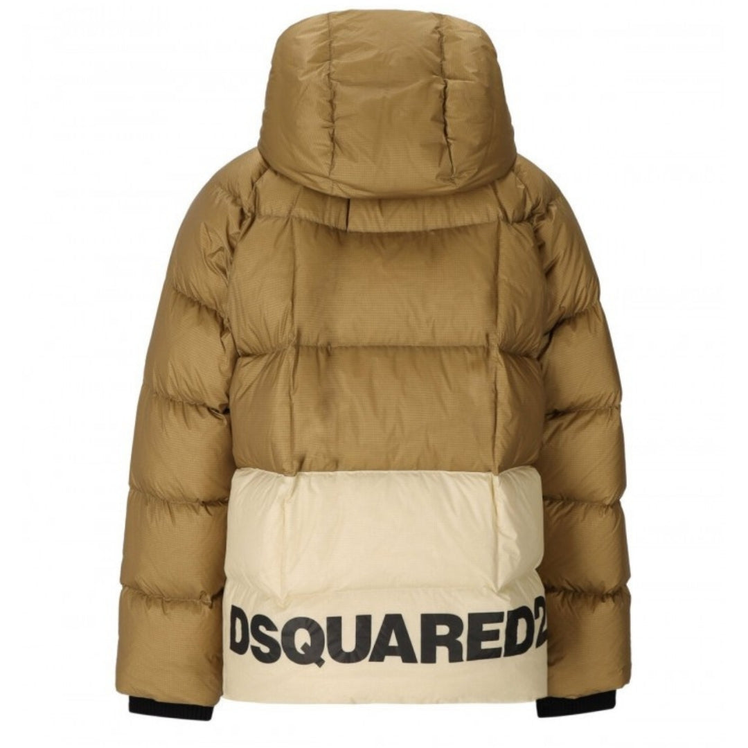 Dsquared2 Printed Logo Walnut Brown Hooded Down Jacket L