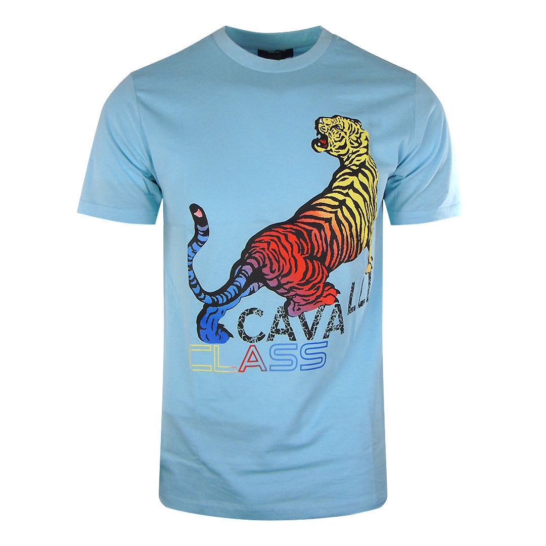 Cavalli Class Bold Tiger Design Light Blue T-Shirt