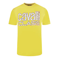 Cavalli Class Bold Floral Logo Yellow T-Shirt M