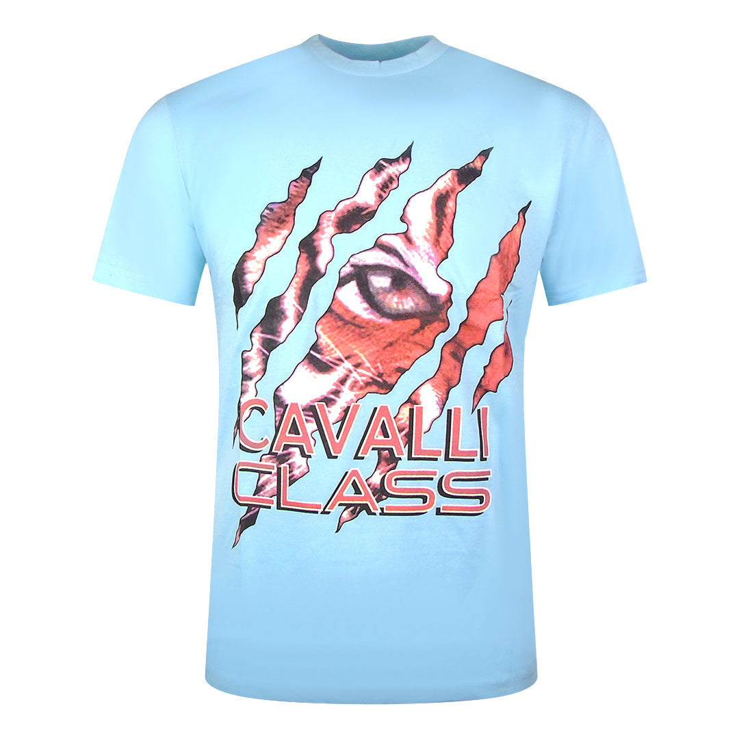 Cavalli Class Peeking Tiger Design Light Blue T-Shirt