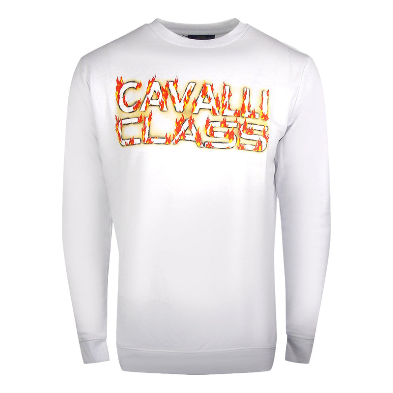 Cavalli Class Fire Logo Design White Sweatshirt