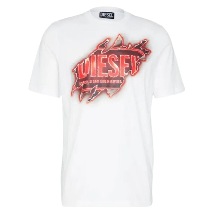 Diesel Peel Effect Logo White T-Shirt L