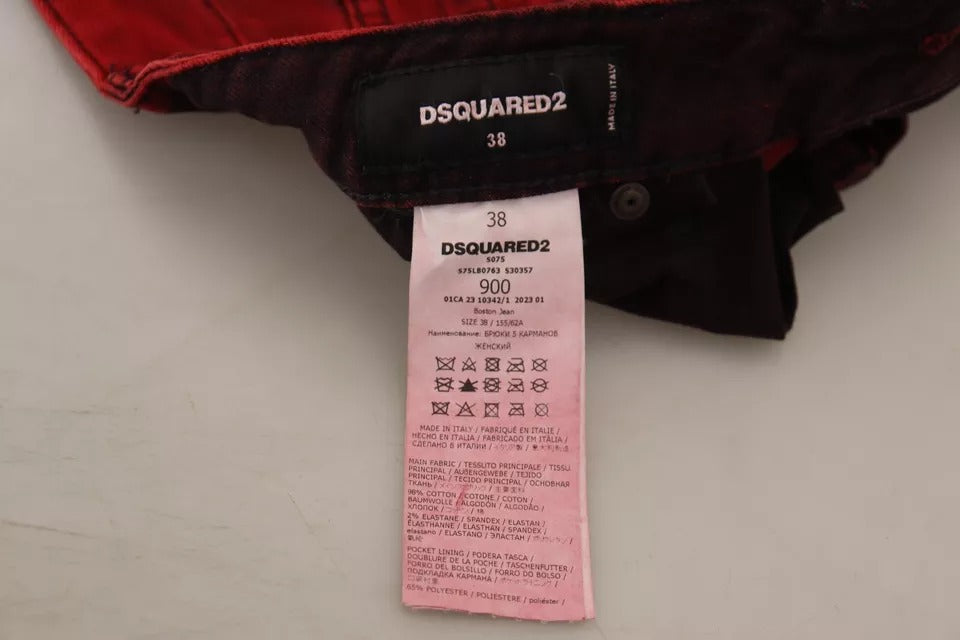 Dsquared² Red Low Waist Cotton Stretch Skinny Pants