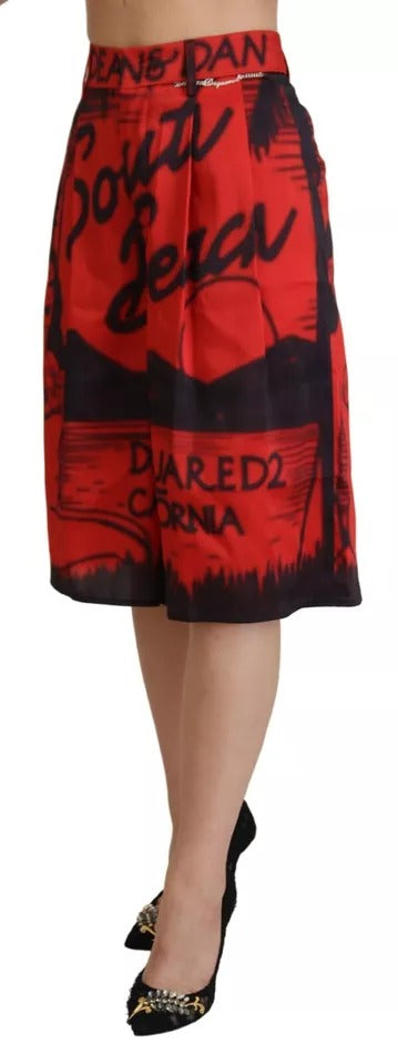 Dsquared² Red Printed High Waist Wide Leg Cropped Pants