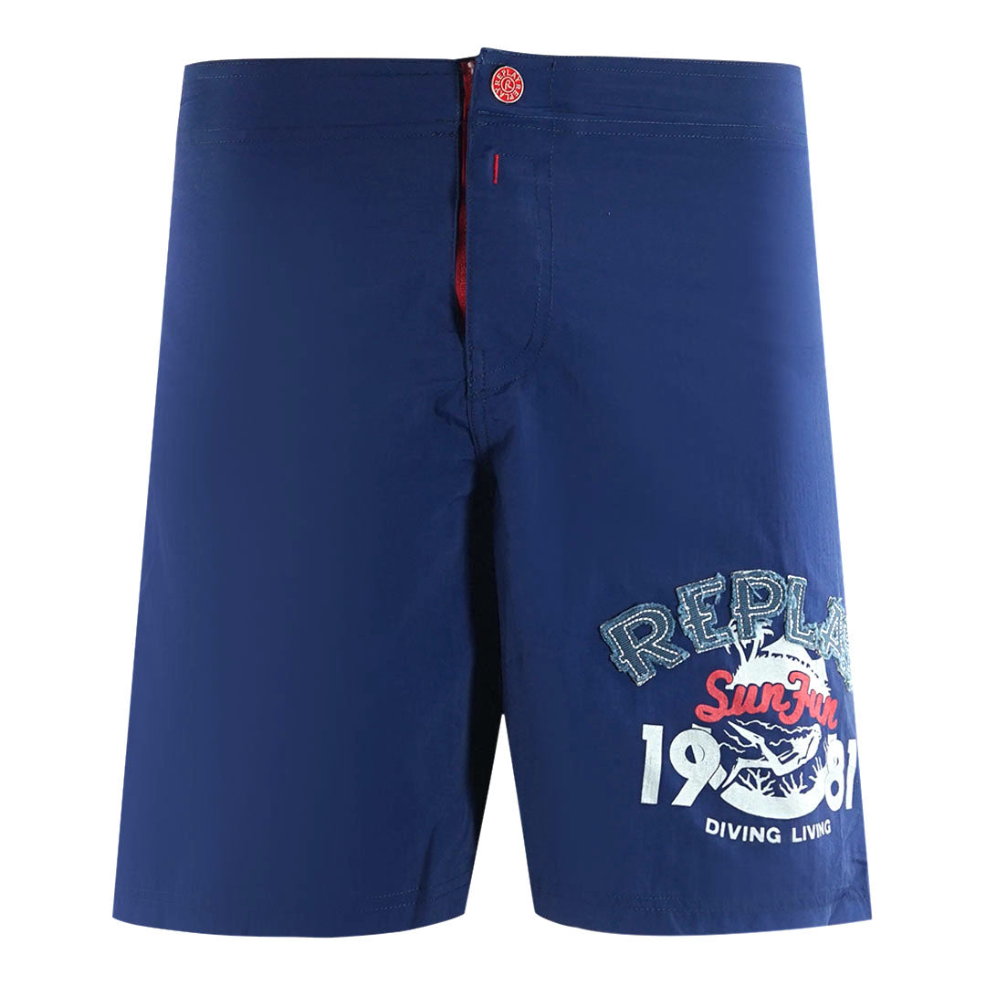 Replay Mens Ripar Navy Swim Shorts Navy Blue